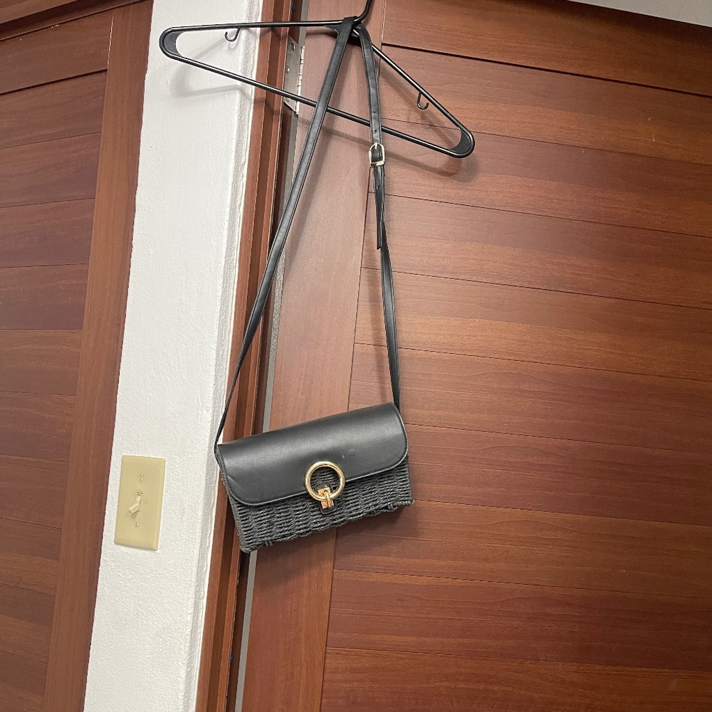Basket weave black rectangle crossbody purse